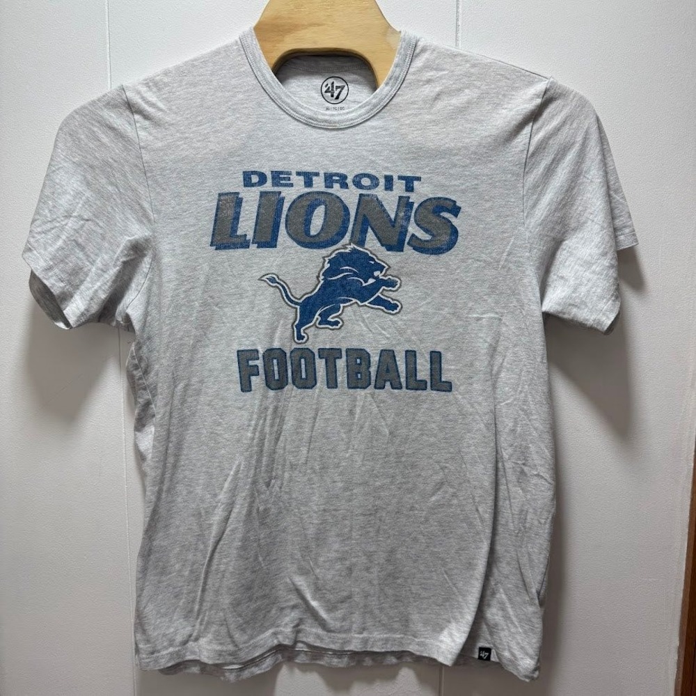 47 Brand Detroit Lions Football T-Shirt Mens XL Gray Short Sleeve Graphic Tee
